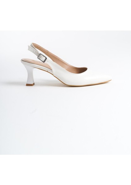 Kas Beyaz Mat Stiletto Arkası Açık Kadeh Topuklu Ayakkabı fırsatları