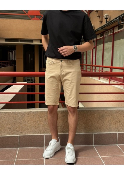 Erkek, 5 Cep, Duble Paça, Rengi Solmaz, Pamuklu Gabardin Şort 24INP151