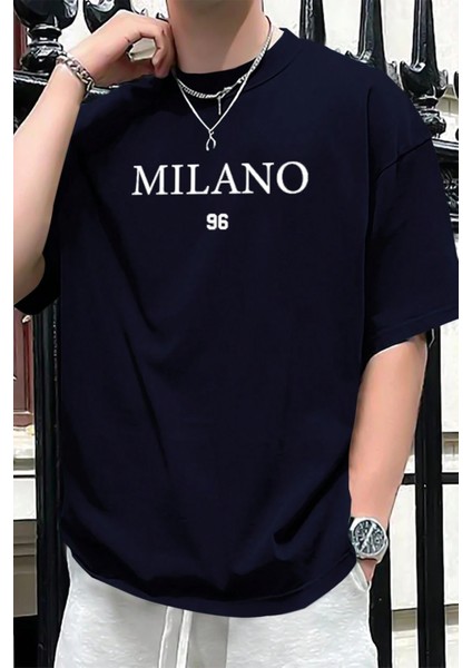 Erkek Milano Baskılı Oversize Tshirt