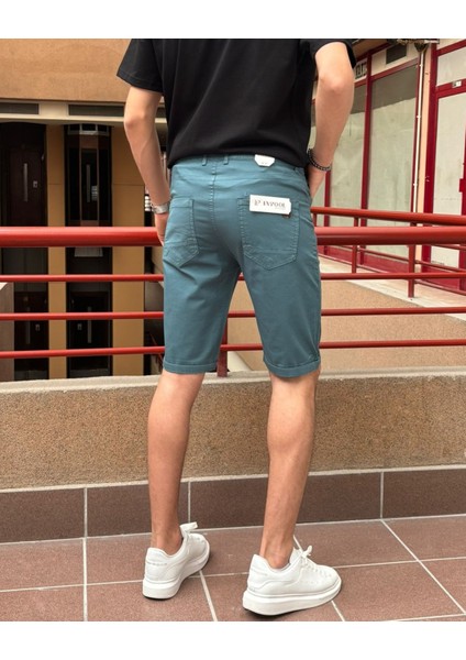 Erkek, 5 Cep, Duble Paça, Rengi Solmaz, Pamuklu Gabardin Şort 24INP151