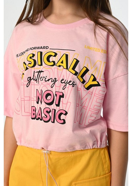 09-15 Yaş Kız Çocuk Pembe Renk Belden Lastikli T-Shirt fırsatları