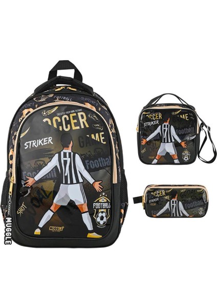MU-9140 Ilkokul Sırt Çantası Soccer Game + Beslenme Çantası + Kalem Kutusu