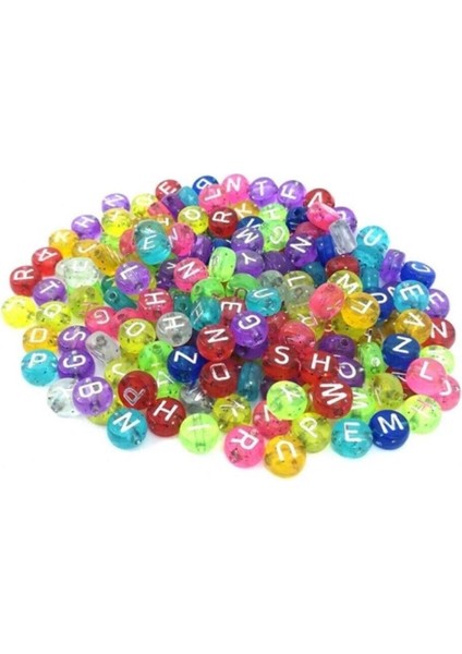 Akrilik Yuvarlak Karışık Renkli Harf Boncuk 7x4 mm 50 gr
