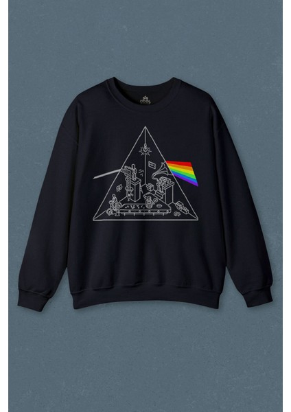 Lacivert Sweatshirt Rock Music Pink Floyd Carnegie Hall Dark Side Of The Moon Baskılı Unisex Sweat