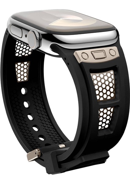 Watch 7 45MM KRD-117 Hava Alabilen Delikli Metal Süslemeli Desenli Silikon Kordon modelleri