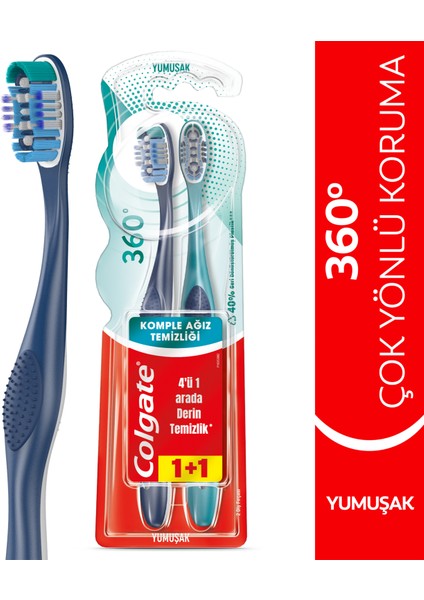 360 Komple Ağız Temizliği Çok Yönlü Koruma Yumuşak Diş Fırçası 1+1