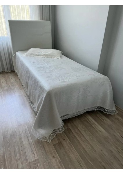 Annoow Tek Kişilik Brokar Yatak Örtüsü Pike Takımı Gri