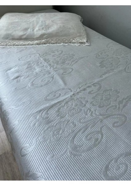 Annoow Tek Kişilik Brokar Yatak Örtüsü Pike Takımı Gri