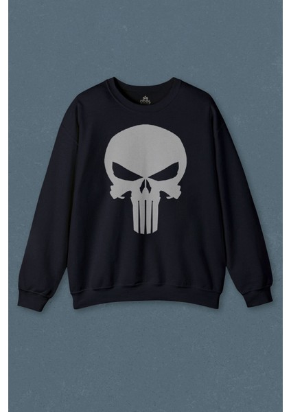 Lacivert Sweatshirt The Crazy Punisher Cezalandırıcı Frank Castle Baskılı Unisex Sweat