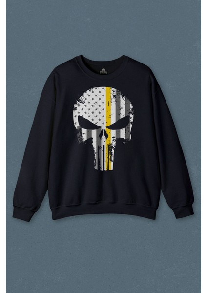 Lacivert Sweatshirt The Crazy Punisher Cezalandırıcı Frank Castle Baskılı Unisex Sweat