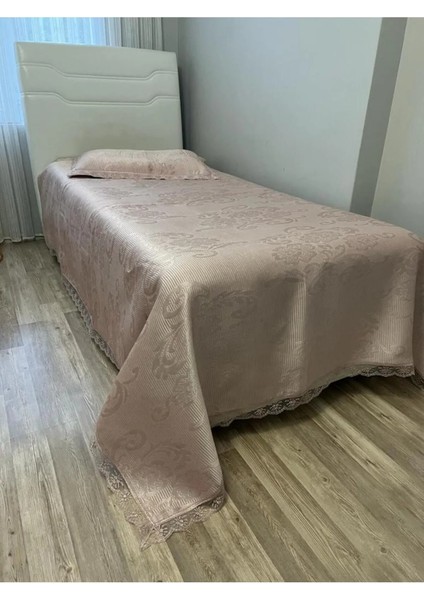 Annoow Tek Kişilik Brokar Yatak Örtüsü Pike Takımı Gri