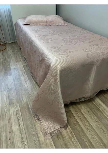 Annoow Tek Kişilik Brokar Yatak Örtüsü Pike Takımı Gri
