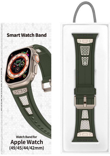 Watch 44MM KRD-117 Hava Alabilen Delikli Metal Süslemeli Desenli Silikon Kordon fırsatları