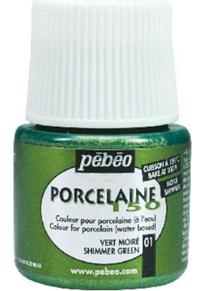 Porcelaine 150 Fırınlanabilir Porselen Cam Boyası Metalik 101 Shimmer Green 45 ml