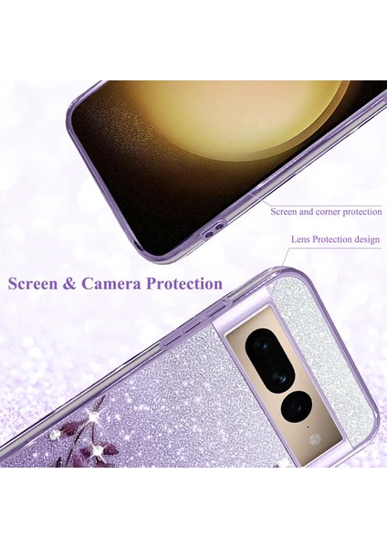 Google Pixel 8 Pro Kılıf Şeffaf Parıltılı Işıltılı Estetik Google Pixel 8 Pro Telefon Kılıfı Silikon Yumuşak Çiçek Çizilmez Darbeye Dayanıklı Telefon Kılıfı (Yurt Dışından)