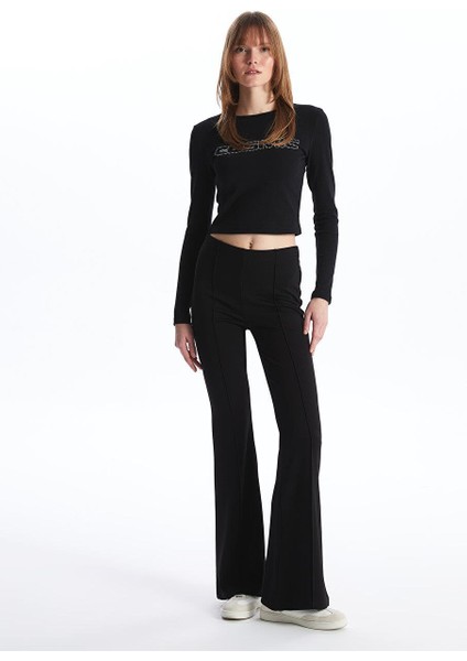 Xsıde Beli Lastikli Düz Geniş Paça Kadın Eşofman Alt