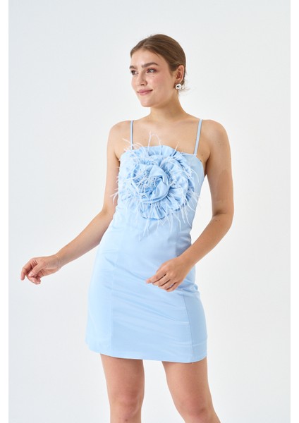 Pamuk Saten Kumaş Mini Boy Gül Detaylı Askılı Abiye Elbise fiyatları