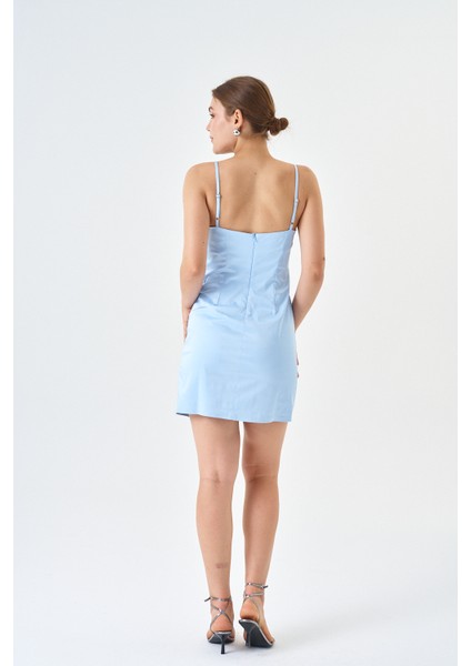 Pamuk Saten Kumaş Mini Boy Gül Detaylı Askılı Abiye Elbise modelleri