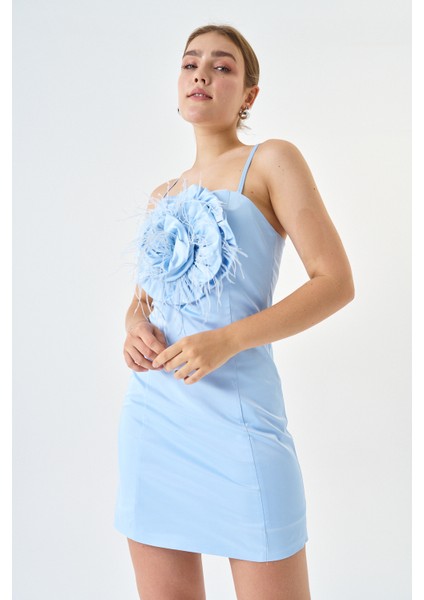 Pamuk Saten Kumaş Mini Boy Gül Detaylı Askılı Abiye Elbise fırsatları