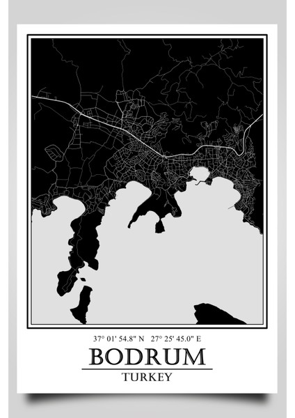 Bodrum Şehir Haritası Çerçevesiz Poster-Harita Sanatı, Map Art Design