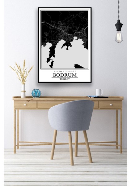 Bodrum Şehir Haritası Çerçevesiz Poster-Harita Sanatı, Map Art Design modelleri