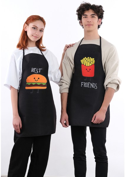 Beautiful Ikili Önlük Sıvı Geçirmez Mutfak Önlüğü Hamburger Siyah-50 x 70