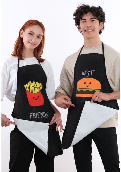 Beautiful Ikili Önlük Sıvı Geçirmez Mutfak Önlüğü Hamburger Siyah-50 x 70