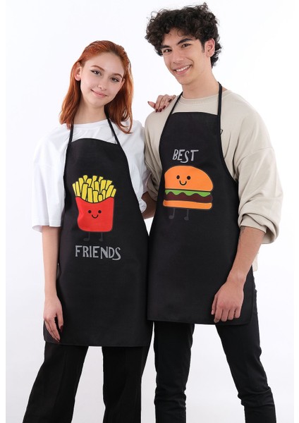 Beautiful Ikili Önlük Sıvı Geçirmez Mutfak Önlüğü Hamburger Siyah-50 x 70