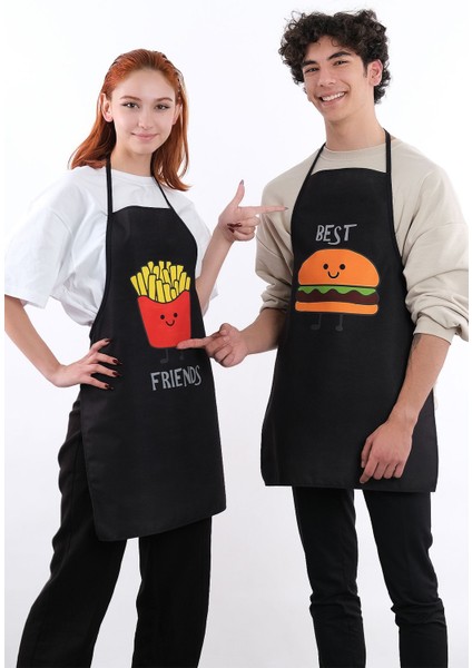 Beautiful Ikili Önlük Sıvı Geçirmez Mutfak Önlüğü Hamburger Siyah-50 x 70