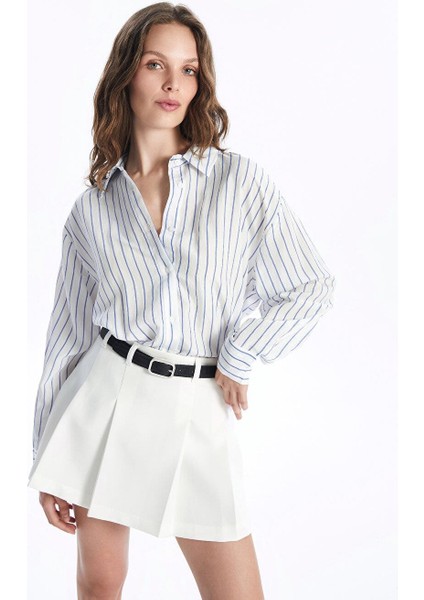 Çizgili Uzun Kollu Oversize Kadın Gömlek