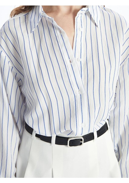 Çizgili Uzun Kollu Oversize Kadın Gömlek modelleri