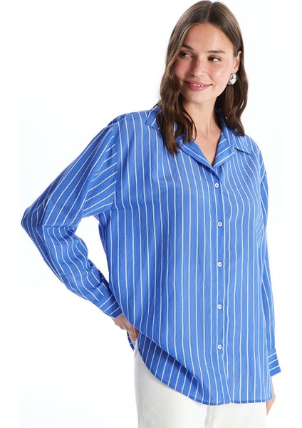 Çizgili Uzun Kollu Oversize Kadın Gömlek