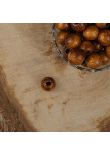 Vernikli Kahve Ahşap Boncuk 18 mm Işlenmemiş Ahşap Boncuk 1 kg