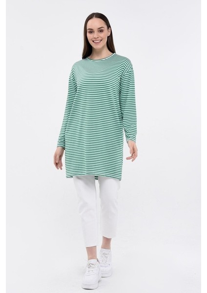 Kadın Çizgili Bisiklet Yaka Spor Tunik modelleri