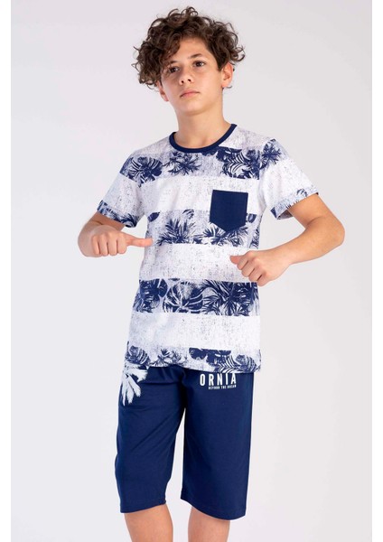 Pamuklu Erkek Çocuk Kısa Kol Kaprili Pijama Takım , 212528