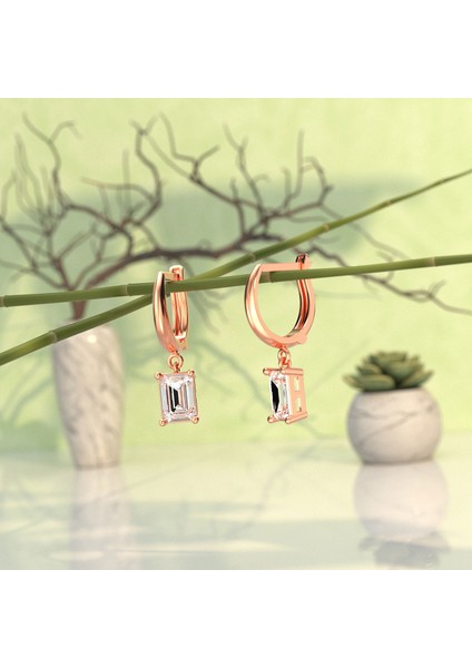 Baget Tek Taş Rose Gümüş Küpe modelleri