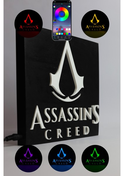 Assassin's Creed - Rgb LED Işıklı 3 Boyutlu Tabela - 18CM x 20CM x 2cm (Bluetooth Kontrollü)