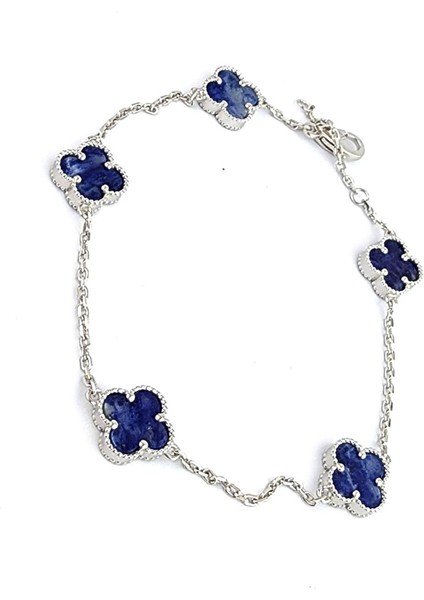 Sodalit Taş Detaylı 925AYAR Gümüş Italyan Tasarımı Yonca Bileklik