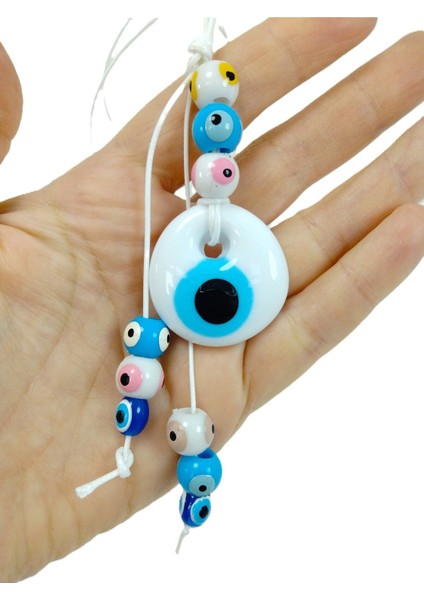 Pastel Boncuklu Beyaz Nazar Boncuğu El Yapımı Cam Hediyelik Aksesuar