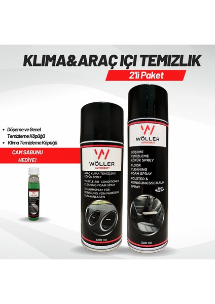 Araç Içi Bakım Seti 2'li Paket Klima Temizleyici Döşeme ve Genel Temizleme Köpüğü