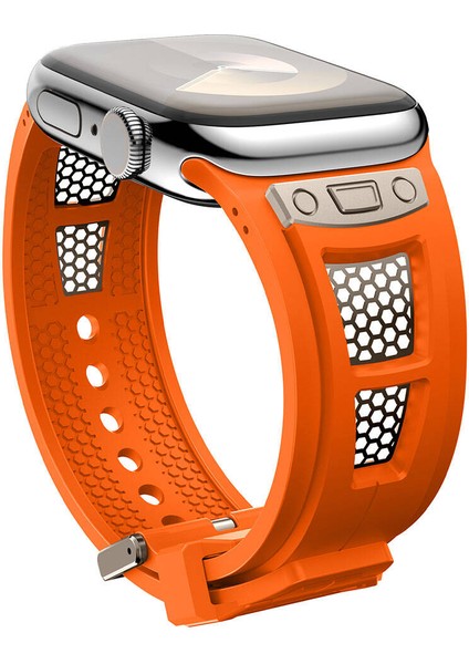 Watch 42MM KRD-117 Hava Alabilen Delikli Metal Süslemeli Desenli Silikon Kordon fırsatları