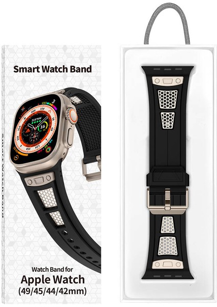 Watch 42MM KRD-117 Hava Alabilen Delikli Metal Süslemeli Desenli Silikon Kordon modelleri