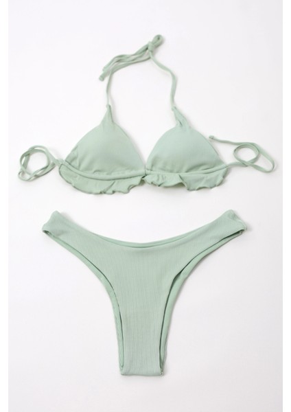 Kadın Çağla Yeşil Astarlı Ip Bağlamalı Yüksel Bel Üçgen Bikini Takım HZL24S-LC2233 fiyatları