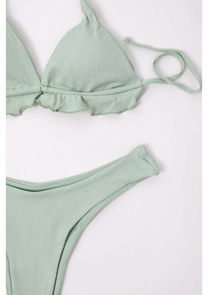 Kadın Çağla Yeşil Astarlı Ip Bağlamalı Yüksel Bel Üçgen Bikini Takım HZL24S-LC2233 modelleri