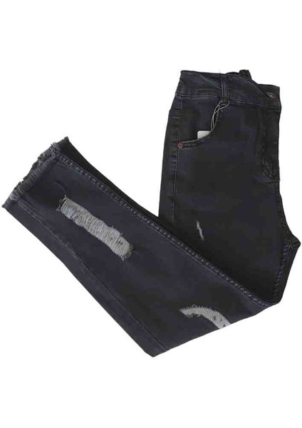 Kız Çocuk Belden Lastikli Yırtıklı Jeans Pantolon