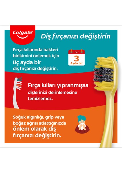 360 Charcoal Gold Yumuşak Diş Fırçası x 2 Adet + Diş Fırçası Kabı