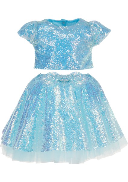 Parıltılı Pullu Etek ve Krop Ikili Takım