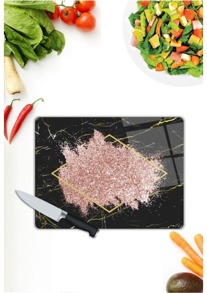 Siyah Mermer Görünümlü | Cam Kesme Tahtası | 25 x 35 cm