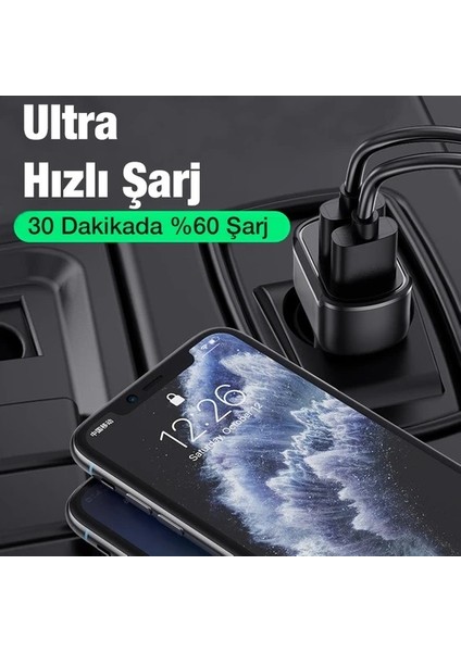 USLİON 30W 2 USB + Type-C Girişli QC3.0 Hızlı Araç Çakmaklık Şarjı