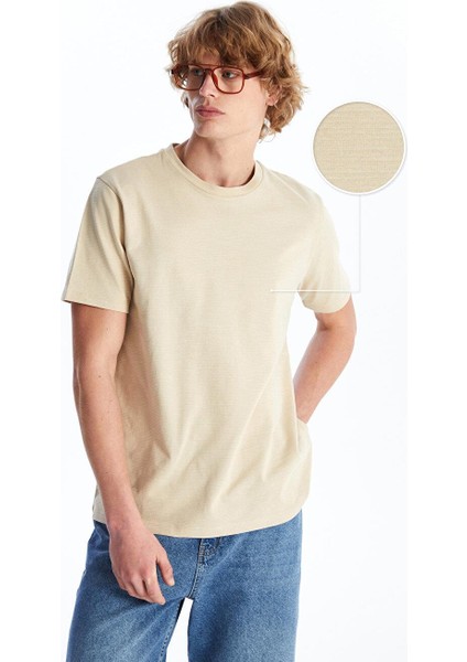 Bisiklet Yaka Kısa Kollu Penye Erkek Dokulu Tişört